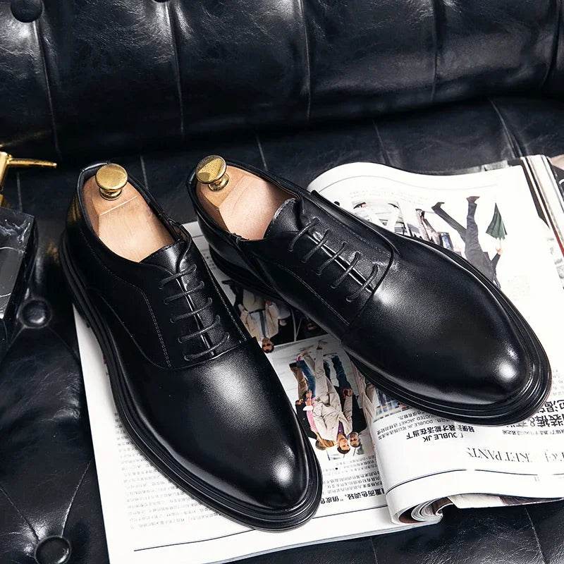Business Formal Leather Shoes Men's Casual with Suit Low Top Solid Wedding Shoes Color Fashion Oxford Shoes Pointed Office - AIAZ