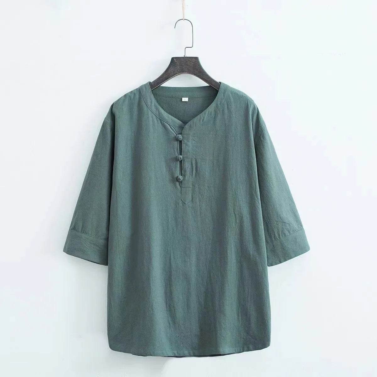 New Men's Cotton Linen Sets Chinese Style Solid Short Sleeve Pants Two Pieces Traditional Clothes Kung Fu Uniform Tang Suit Male - AIAZ