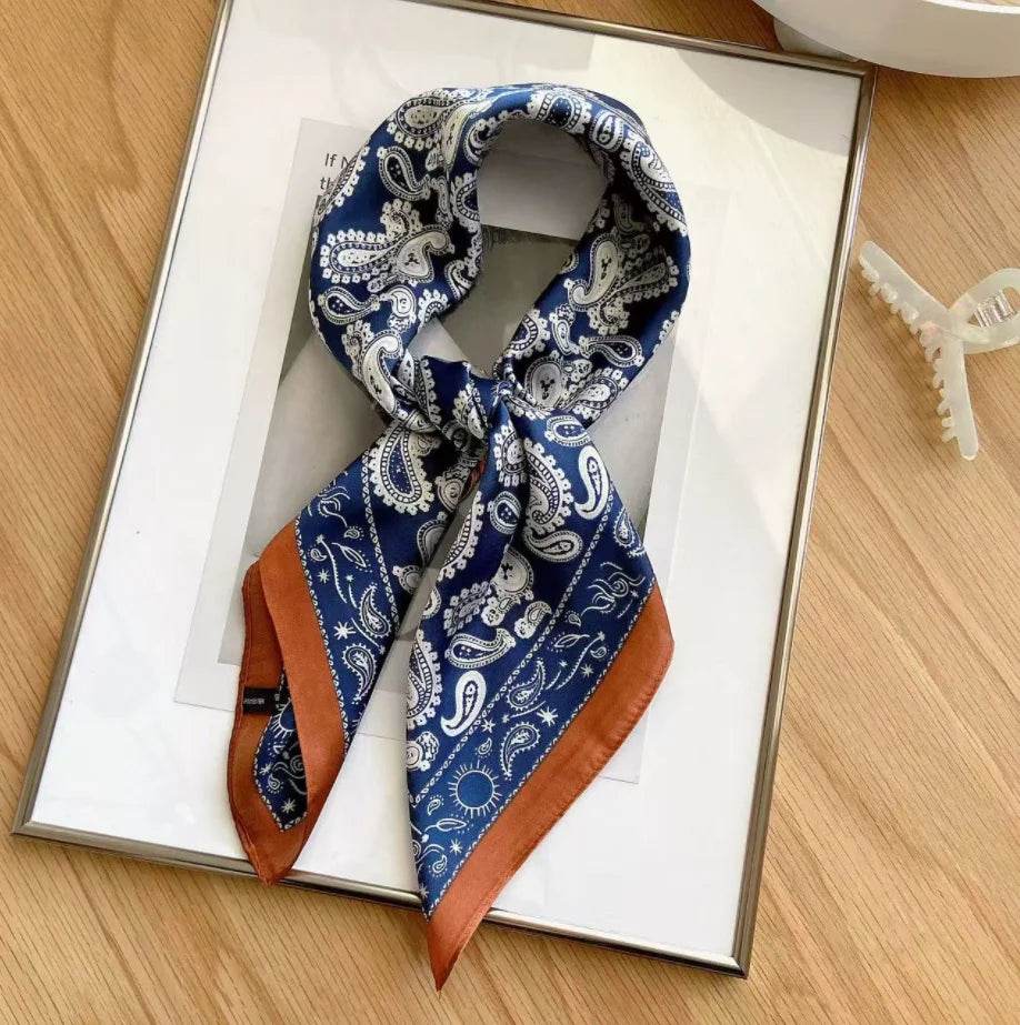 Women Fashion Versatile New Silk Scarves 70x70cm Square Scarf Korean Version Neck Protection Spring and Autumn Vintage Scarf - AIAZ