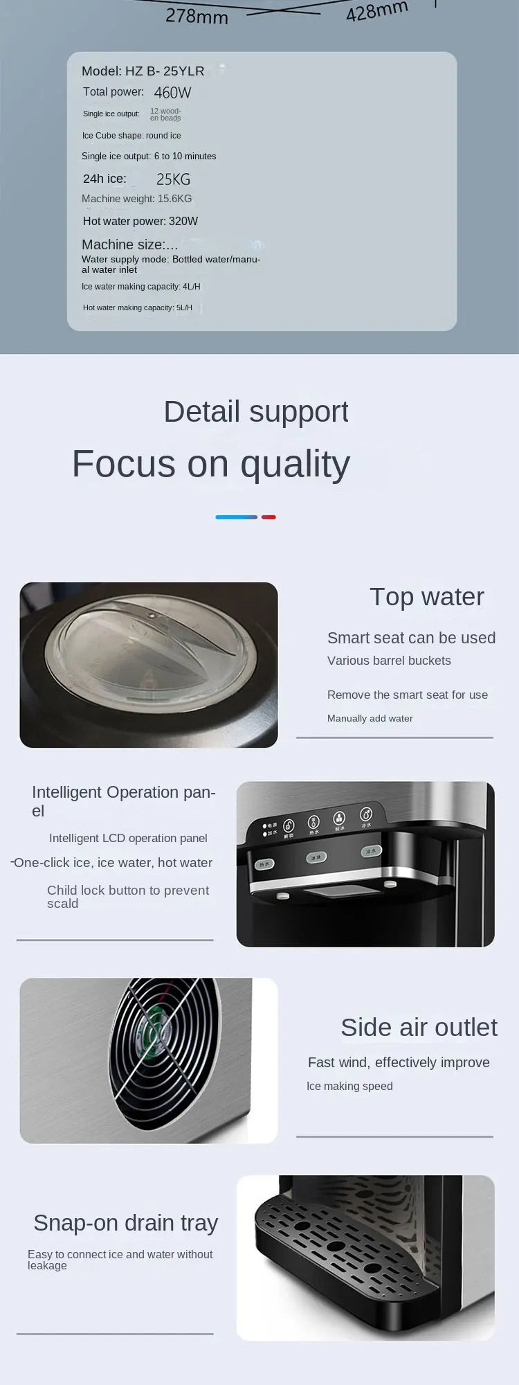 Drinking water ice Maker, 48lbs Daily Ice Cube Makers,Stainless Steel Ice Makers Countertop,Tabletop Ice Maker Machine
