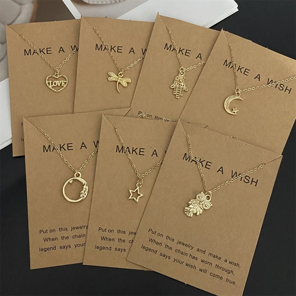 New Fashion Love Heart Pendant Necklace Animial Plam Geometric Trendy Gift Necklace Golden Color Collar Jewelry Wholesale