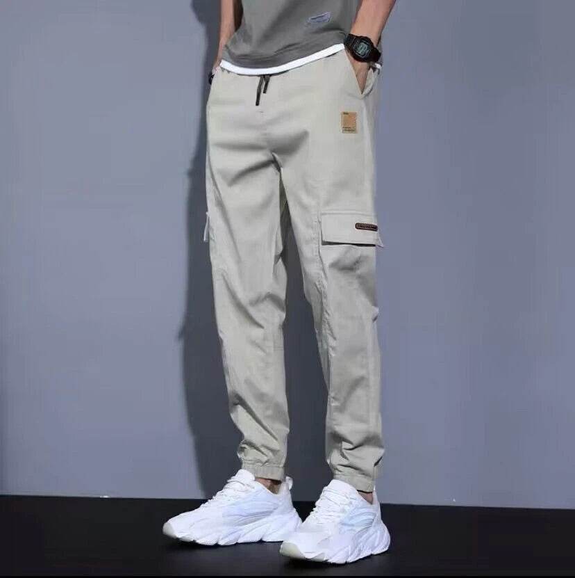 Men Pants Soft Fabric Multi Pockets Elastic Waist Spring Summer Cargo Pants Wear-resistant Jogger Trousers Simple Clothes - AIAZ