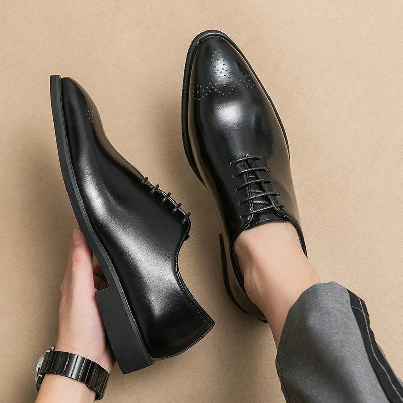 Classic Brand Pointed Banquet Dress Shoes Brown High-end Men's Business Shoes Men's Commuting Daily Casual Shoes Flat Bottomed - AIAZ