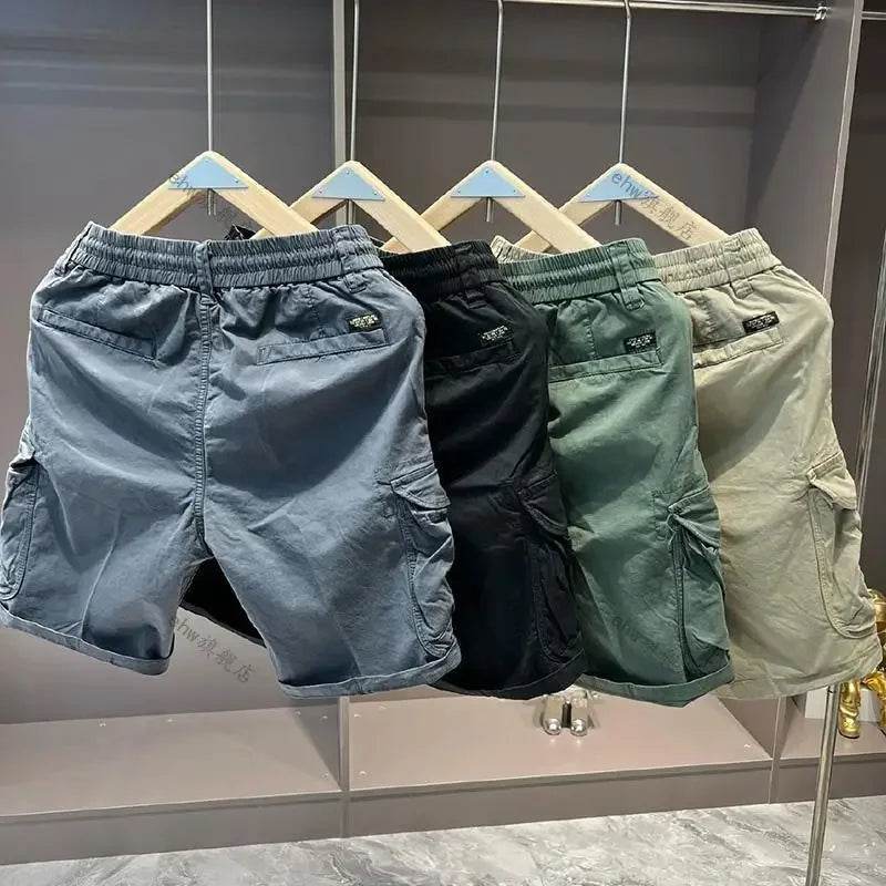2025 Summer Work Shorts for Men Casual Multi-pocket Loose Elastic Five Points - AIAZ