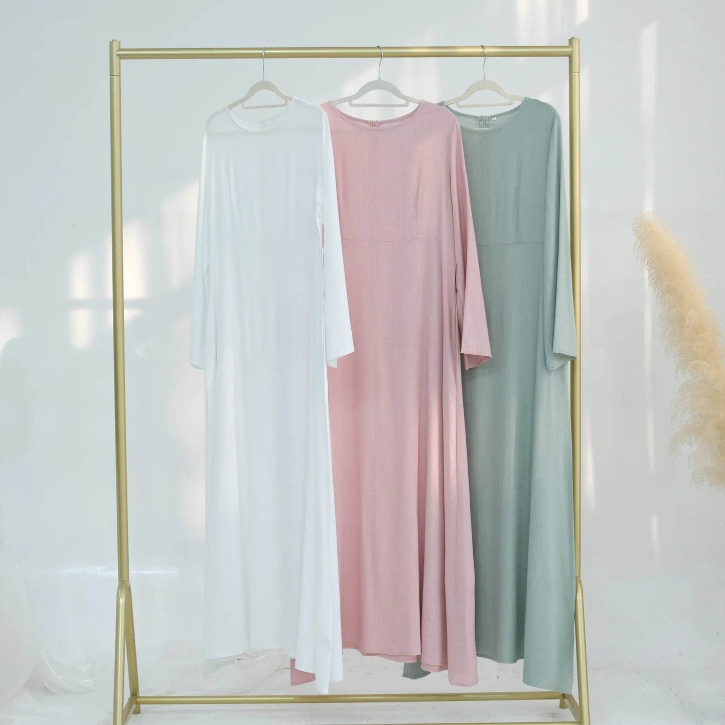 Muslim Women Long Loose Maxi Dress Dubai Turkey Solid Color Cotton Linen Waist Robe Abaya - AIAZ