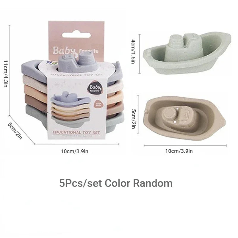 Baby Bath Toys Stacking Boat Toys Colorful Early Education Intelligence Gift Boat-shaped Stacked Cup Folding Tower Baby Toys