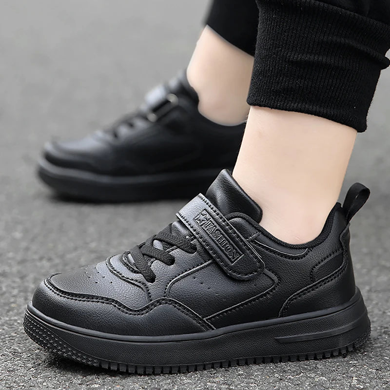 Black Kids Shoes Sports Running Casual Walking Student Fashion New Leather Children's Sneakers Breathable Soft Child Outdoor