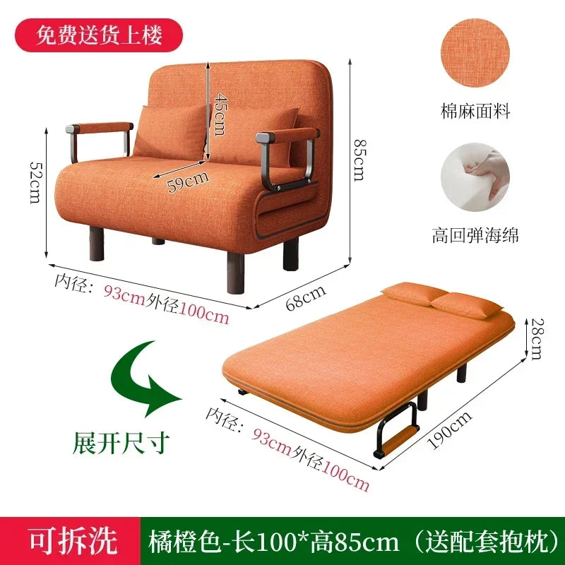Modern Simple Foldable Sofa Bed Multi-functional Internet Celebrity Living Room Double Push Retractable Sofa Home Furniture