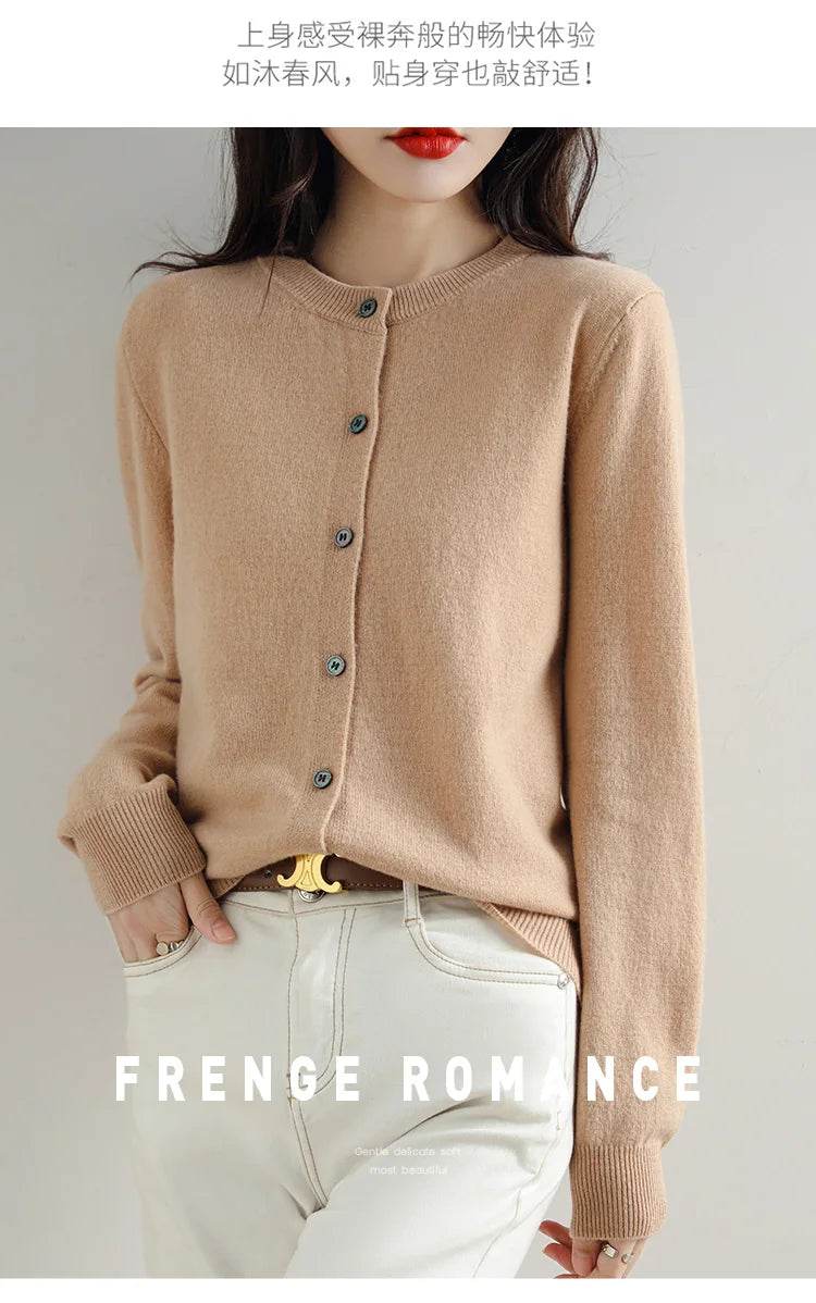 Knitted Cardigan Women's Sweater Autumn And Winter 2022 New Solid Color Coat Round Neck Short Long Sleeve Loose Korean Fashion - AIAZ