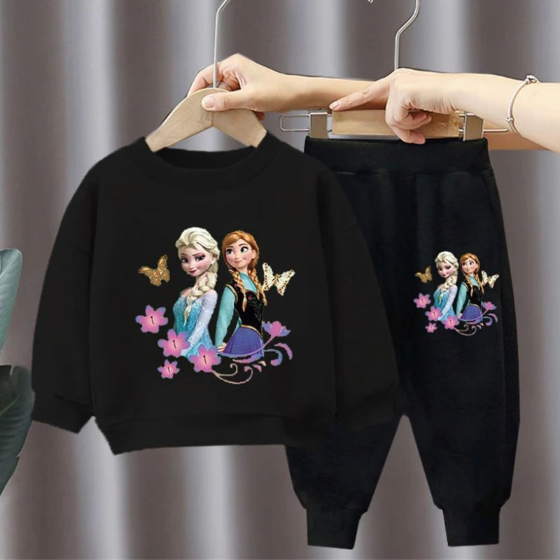 Autumn New Elsa Princess Sweatshirt and Sweatpant 2pcs Set for Children Clothing Sets Girls Pullover Two Piece Suit Tracksuit