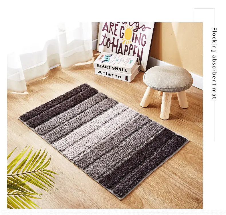 Striped Bathroom Mats Thickened Long Hair Floor Carpet Toilet Door Absorbent Bathroom Tub Mat Kitchen Rug Non-slip Foot Pad