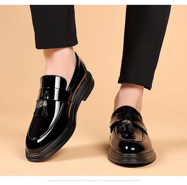 2024 New Men's Casual Business Leather Shoes Bright Black Wedding Banquet Dress Leather Shoes Large fashion Men's Shoes 38-48 - AIAZ