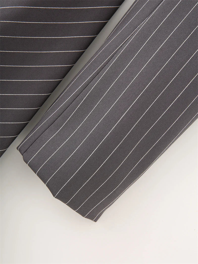 KEYANKETIAN Spring/Autumn New Women's Irregular Design Gray Striped Suit Outerwear Office Lady With Belt Slim Mid-length Coat