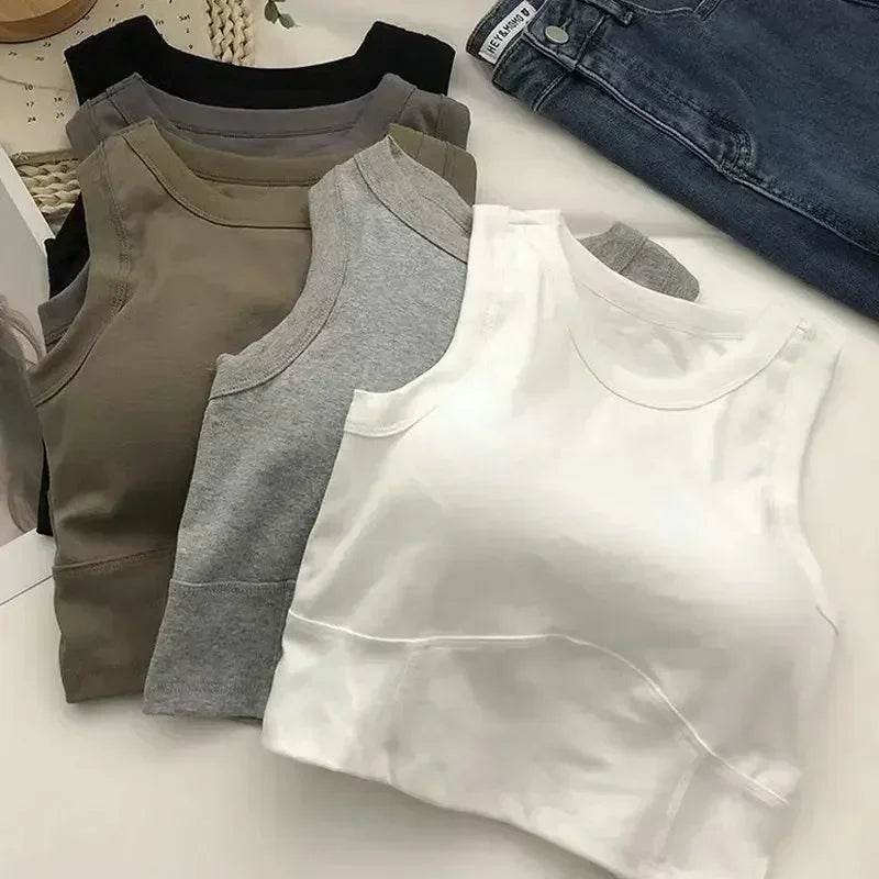 Women Crop Tops Sexy Solid Camisole One-piece Tube Top Seamless Sports Tank Top Wireless Underwear Padded Bra Bralette Vest - AIAZ