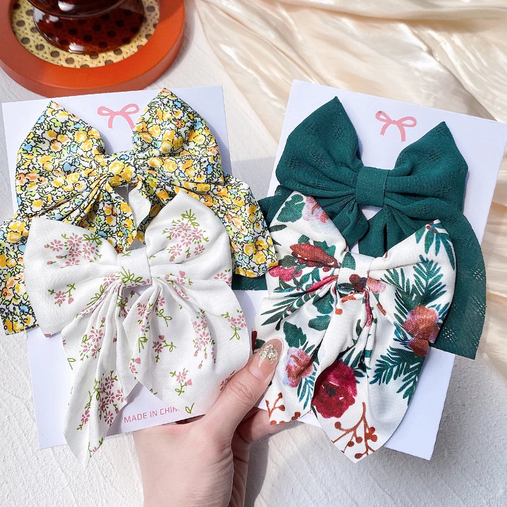 2Pcs/set Sweet Solid Bowknot Hair Clips for Women Girls Print Bows Hairpins Barrettes Duckbill Clip Headwear Hair Accessories