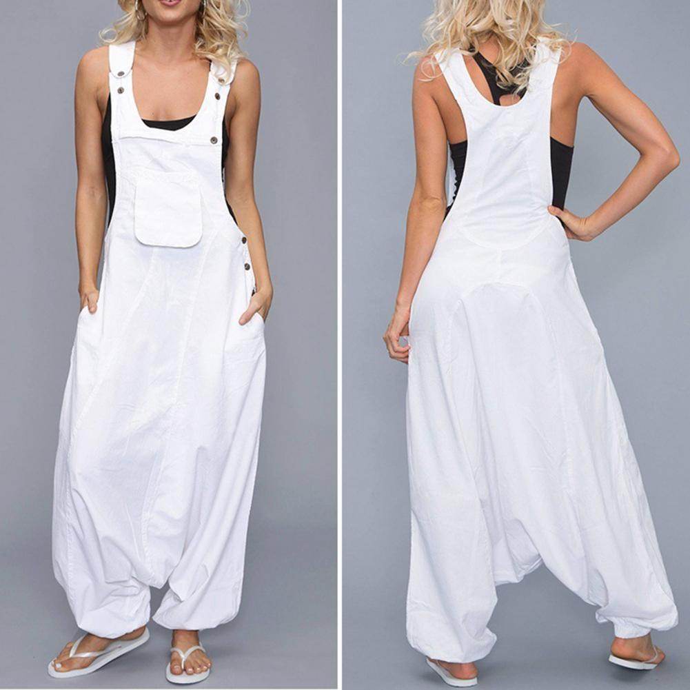 Women Summer Loose Thin Jumpsuits Harem Pants Wide Leg Pants Sleeveless Pockets Bib Jumpsuit Siamese Trousers Large Size S-5XL - AIAZ