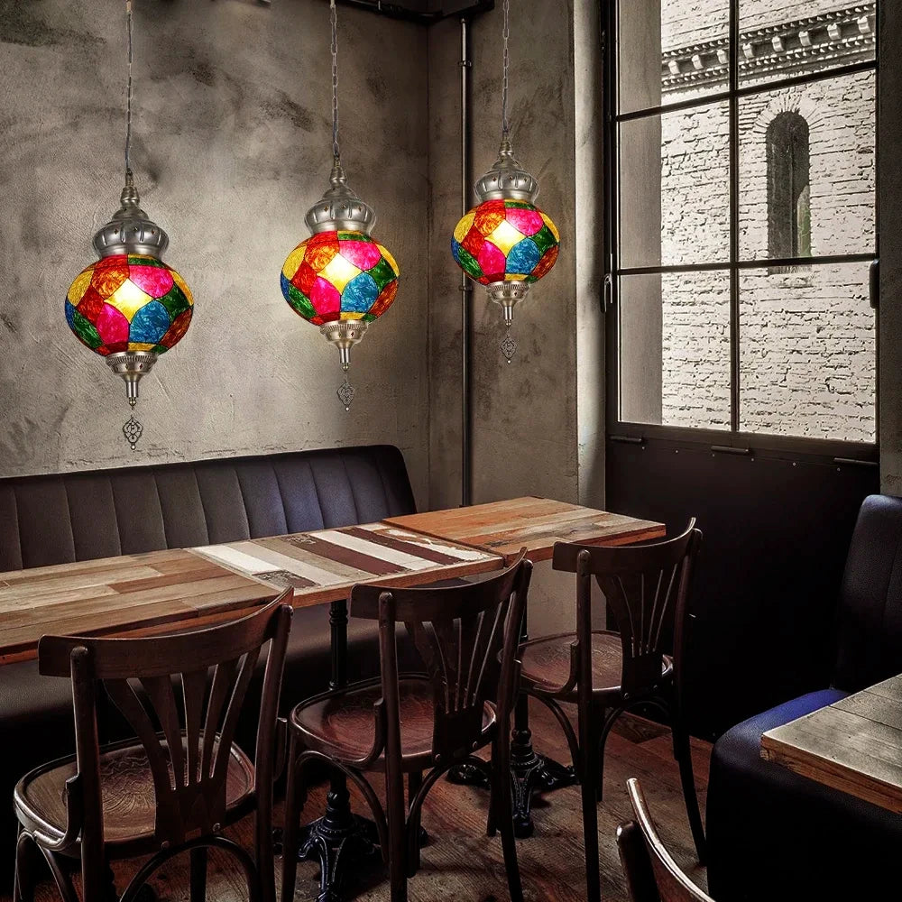 Artpad Turkish Mosaic Chandelier Ceiling Moroccan Living Room Bedroom Colorful Glass Chandelier Lamp Lighting