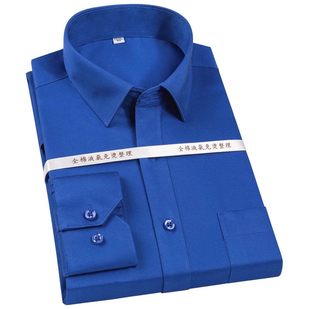 Men's Non Iron Standard-fit Solid Basic Dress Shirt Formal Business Premium 100% Cotton Male Long Sleeve Work Office Shirts - AIAZ
