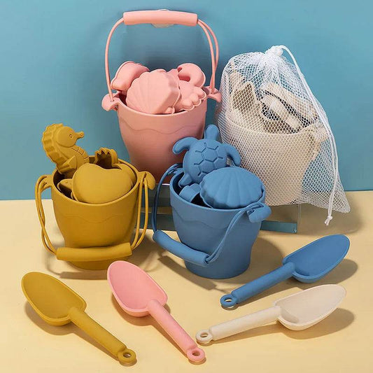 TYRY.HU 8pcs/set Children Toys Silicone Beach Toy Set with Bucket and Six Accessories Fun Outdoor Play Sand for Kids - AIAZ