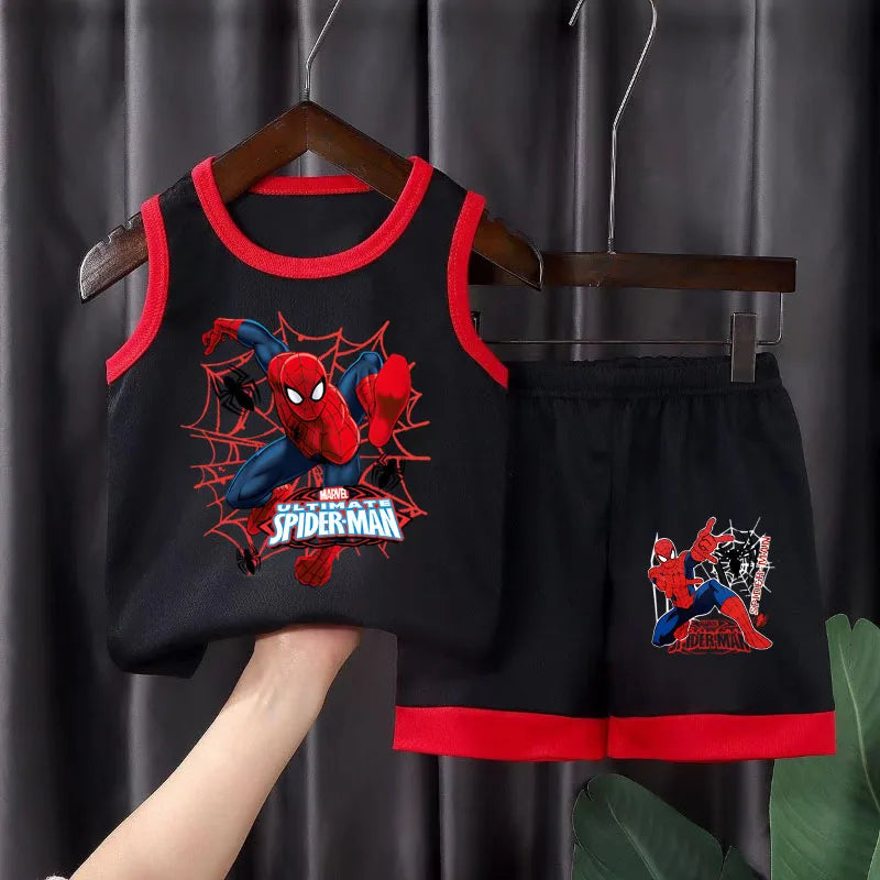 2025 Summer New Breathable Boys Vest Sets Anime Spiderman Children's Sleeveless Top Shorts Two Piece Suit Kids Casual Outfits