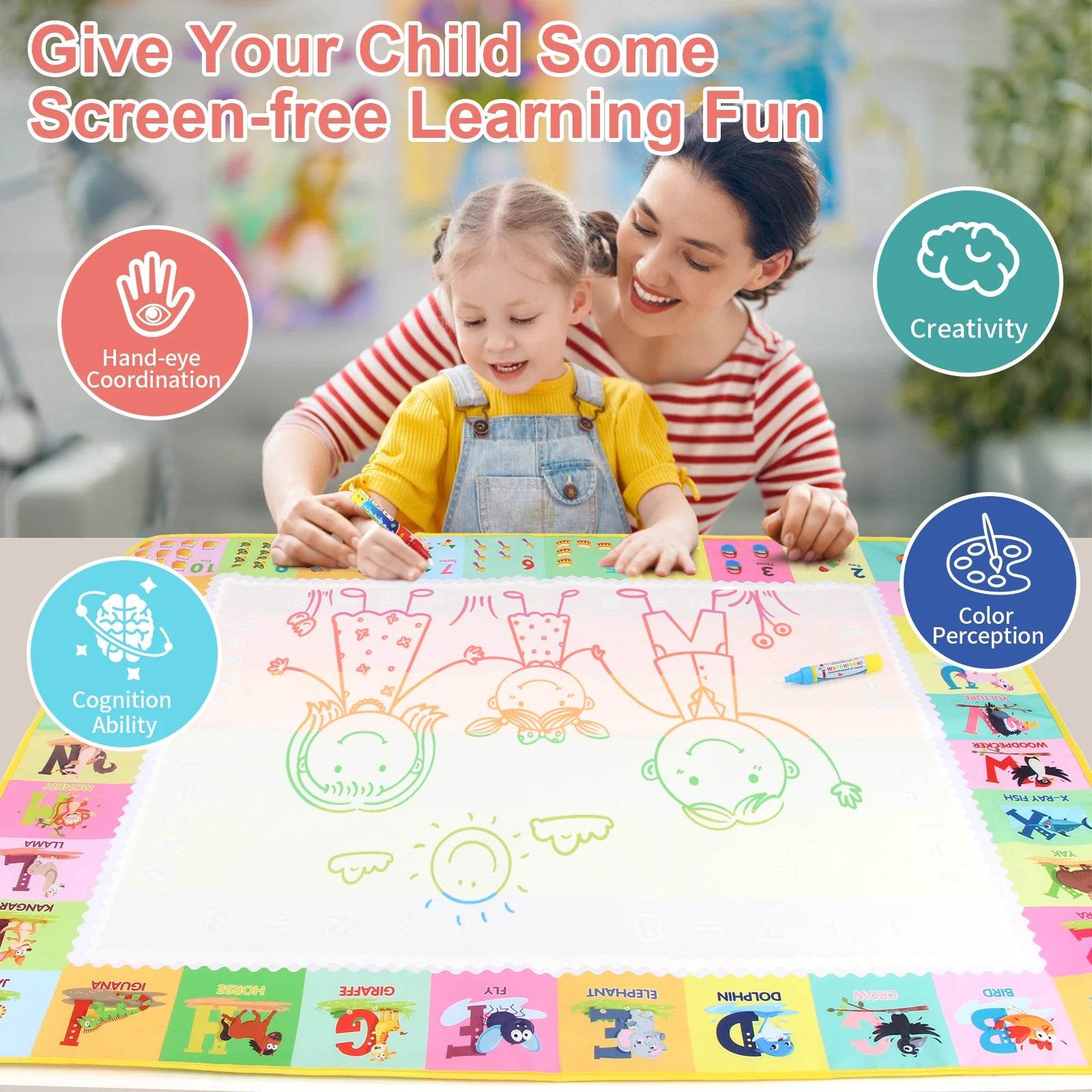 100x80CM Magic Water Drawing Mat with Reusable Magic Pens Doodle Montessori Painting Board Educational Toys Kids Gifts 39X31in - AIAZ