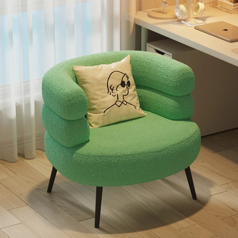 Lambswool BOBO Armchair Embracing Backrest Sofa Chair  Retro Wave Lounge Chair  Comfortable Bedroom Vanity Chair