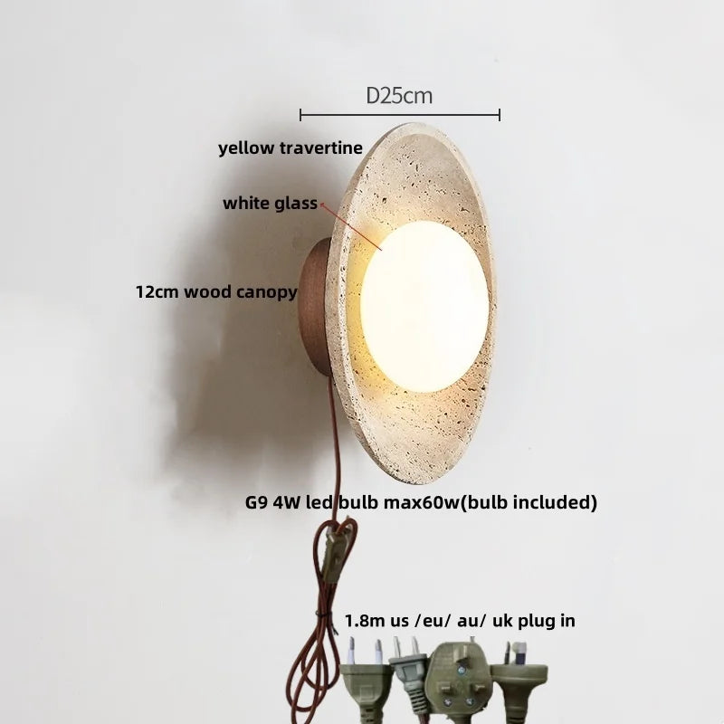 IWHD Yellow Cave Stone LED Wall Lamp Sconce Pull Chain Dining Room Coffee Nordic Modern Simple White Glass Stair Light Fixtures