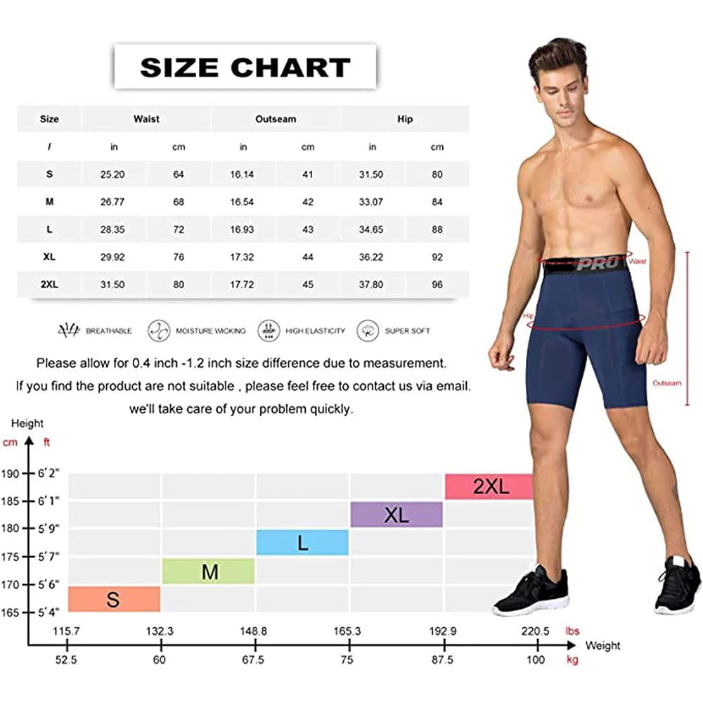 Mens Gym Shorts with Pockets Workout Compression Leggings for Men Polyester Boxer Briefs Running Basketball Athletic Tights
