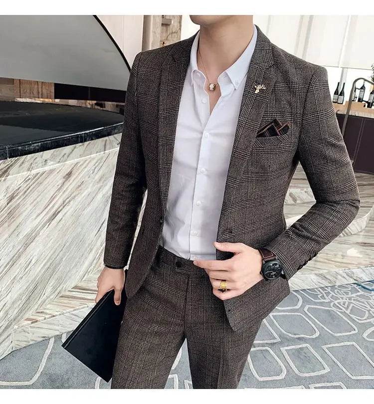 2025 Suit (Blazer+ Pants) Men's Fashion Hosts British Style Work Business Wedding Casual Art Style Elegant Gentleman Suit M-5XL - AIAZ