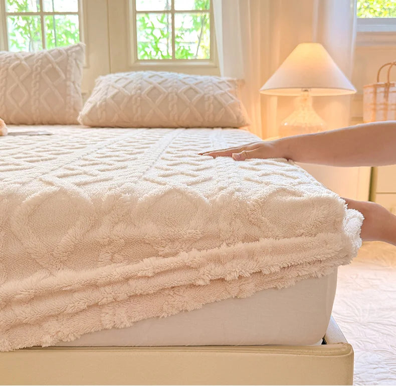 2025 new solid color Tafu fleece fitted sheet household mattress protective cover non-slip single piece no pillowcase