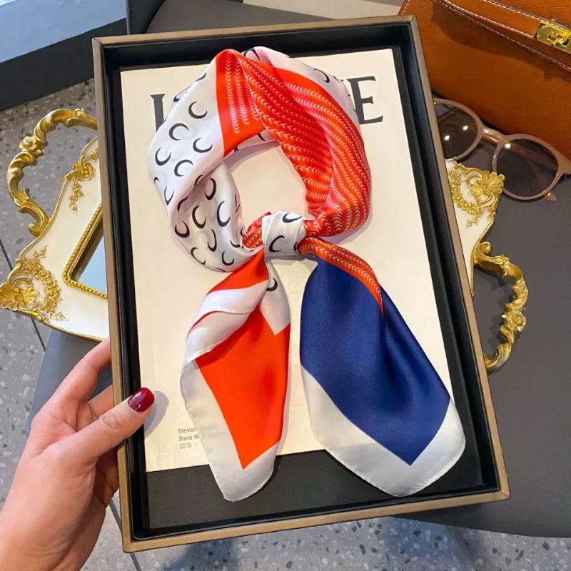 2025 NEW Hijab Head Girl Luxury Silk Square Plaid Scarf Women Satin Neck Hair Tie Band Soft Work Neckerchife Organza Scarf - AIAZ