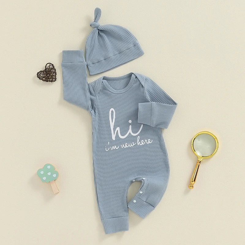 2024-05-08 Lioraitiin Baby Boys Romper Letter Print Long Sleeve Crew Neck Jumpsuits Spring Casual Infant Bodysuits with Hat
