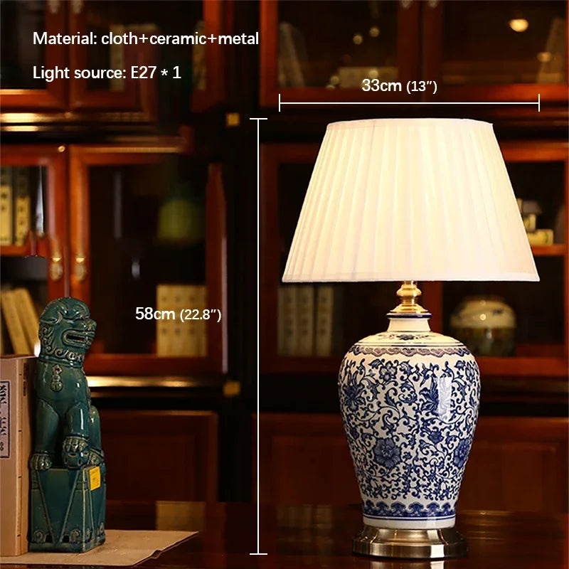 ANITA Modern Ceramics Table Lamps LED Dimming Chinese Blue And White Porcelain Desk Light for Home Living Room Bedroom