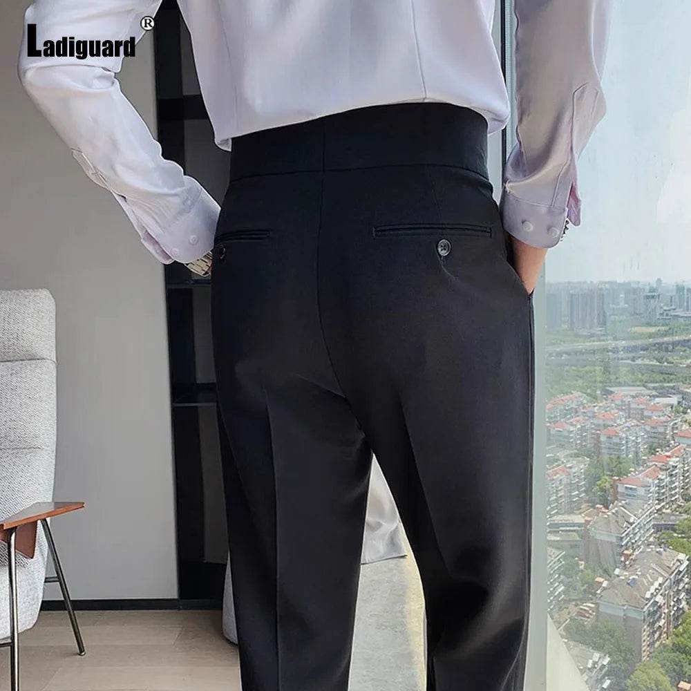 Men Elegant Formal Suit Pants for Party Wedding Solid Khaki Stand Pocket Trousers Italian Naples Fashion Buttons Up Suits Pants - AIAZ