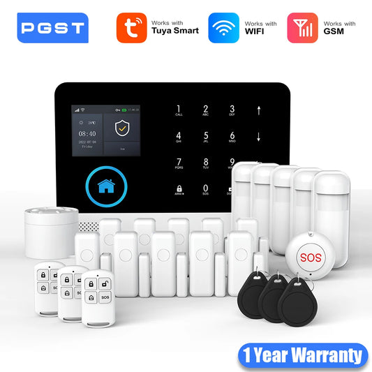 PGST WiFi GSM 2G Tuya Smart Life Home Alarm Security System Kit Alexa Automation Alarm Security Protection Door Motion Detector