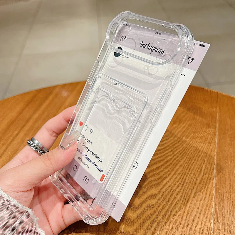 Card Slot Pocket Phone Case For iPhone 17 Air 16e 16 15 Pro Max 14 13 Pro 12 11 Shockproof Transparent Silicone Soft TPU Cover