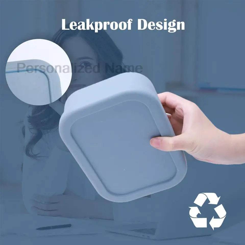 Personalized Name Lunch Box 3 Compartment Silicone Bento Box Portable Leak Proof Microwave Oven Lunch Box Picnic Food Container - AIAZ