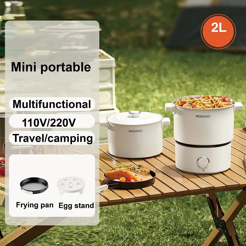 110V 220V Electric Cooking Pot 2L Folding Hotpot Multicooker Fried Pan Rice Cooker Dual Voltage Electric Skillet For Travel