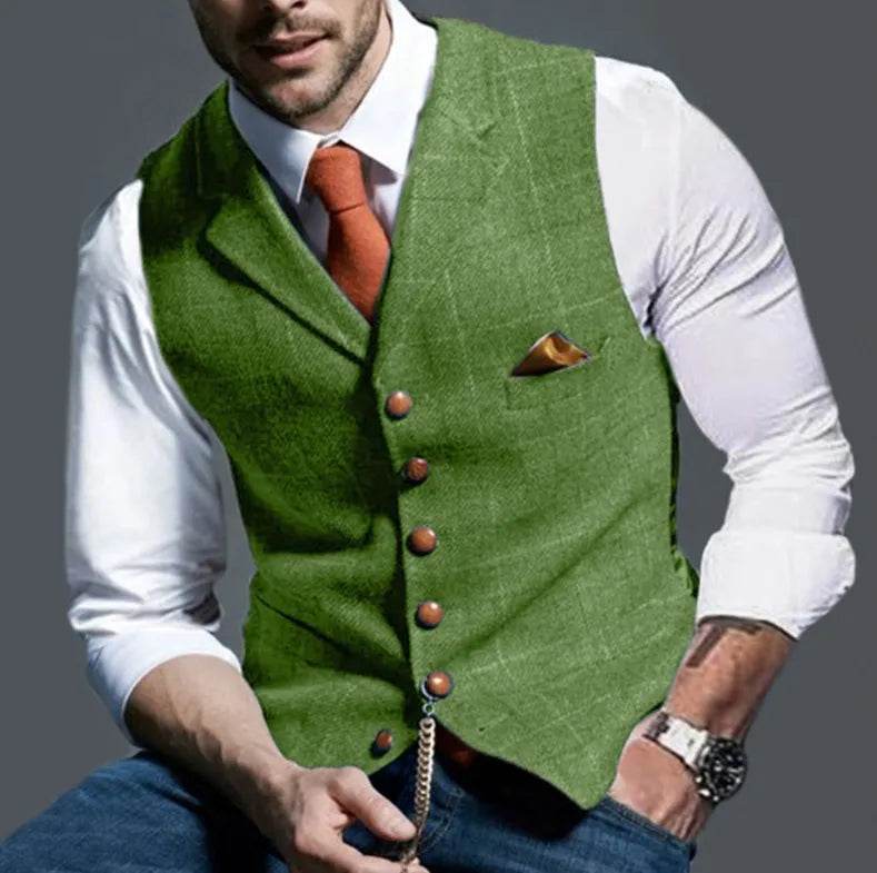 Men's Vests Tweed Suit Business Clothing for Men Striped Waistcoat Punk Vest Groomman Wedding Jacket Bleazer - AIAZ