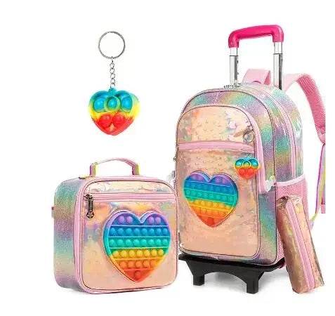 School Wheeled backpack Bag School bag with wheels Trolley Satchel bag Kids School Rolling backpack for girls School Trolley Bag - AIAZ