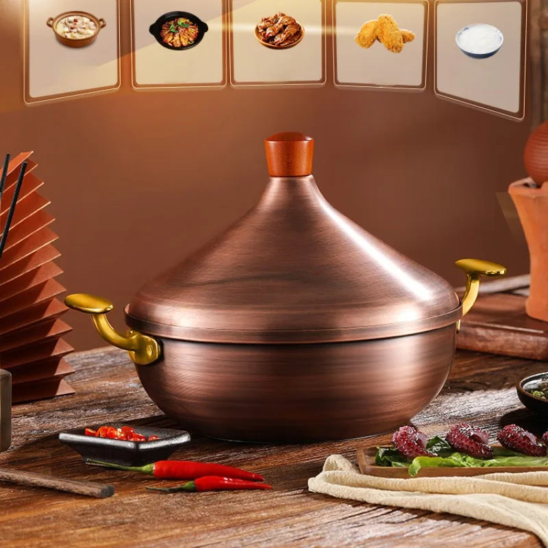 Hot Pot Pure Copper Moroccan Tagi Pot,Southeast Asian Soup Pot,Tom Yin Gong Hot Pots for Cooking,Thai Characteristics Tablewares