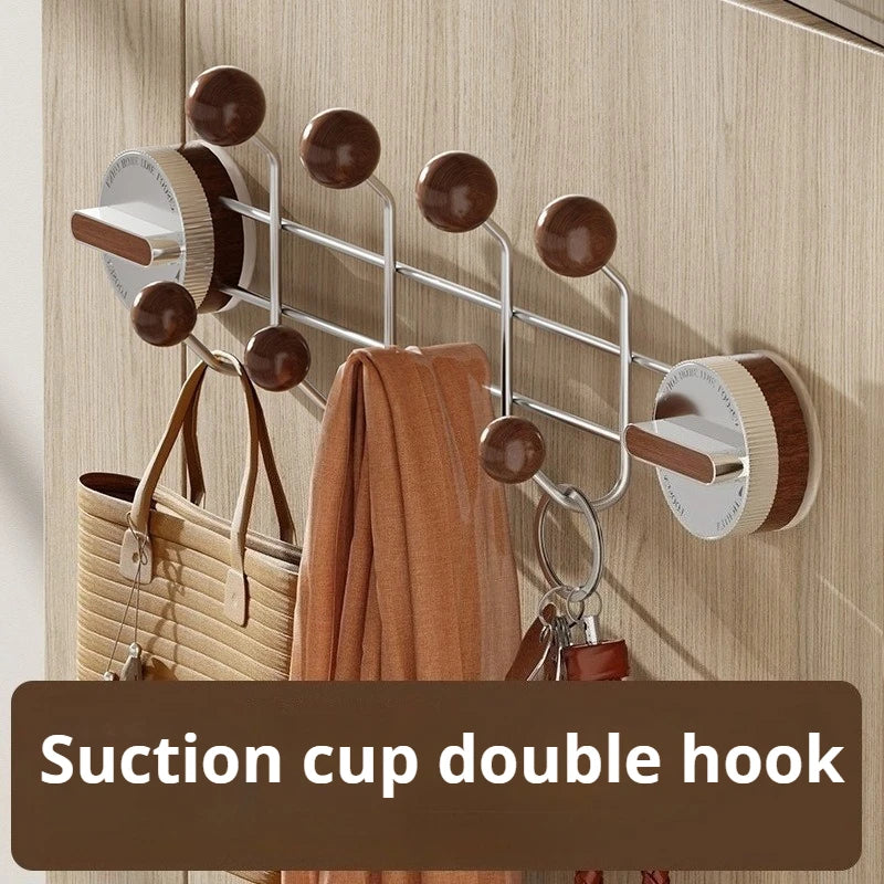 Stainless Steel Double Rows Door Hooks Simple Wood Grain Strong Adhesive Hooks Creative Multifunctional Art Home Decoration