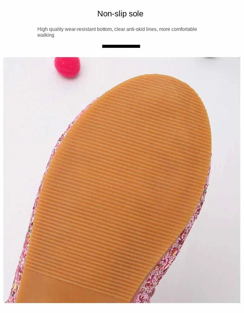 Disney Elsa Frozen Girls Princess Shoes Spring and Autumn Flat Paillette Shoes Children's Soft Sole Baby Casual Shoe Party Shoes