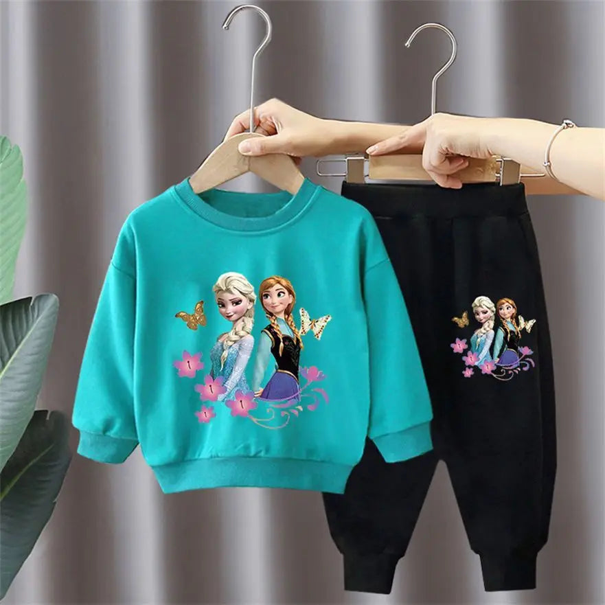 Autumn New Elsa Princess Sweatshirt and Sweatpant 2pcs Set for Children Clothing Sets Girls Pullover Two Piece Suit Tracksuit