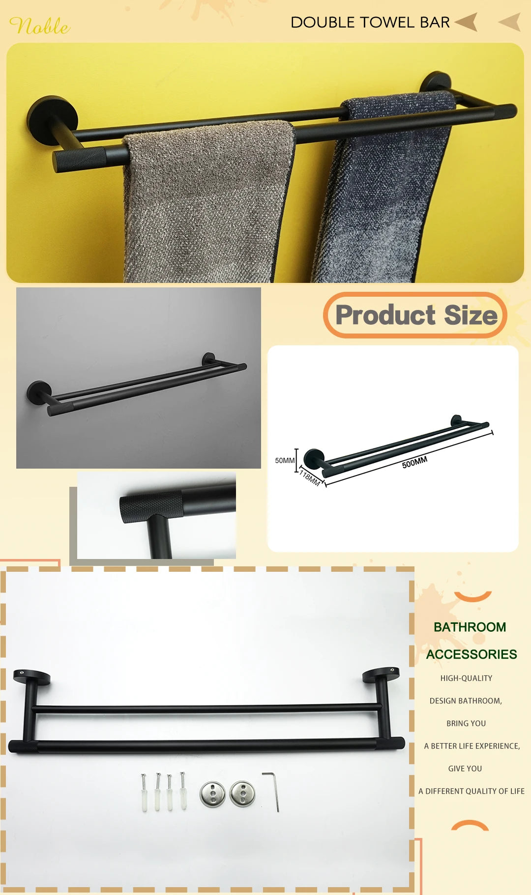 Brushed Gold Stainless Steel Wall Mount Towel Bar Towel Ring Paper Holder Bathrobe Hook Toilet Brush Bathroom Accessories