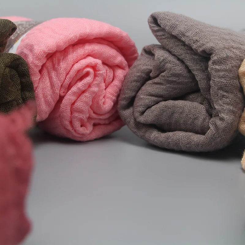 Muslim Hijab For Women Crinkle Hijab Scarf Soft Cotton Solid Color Islamic Bandana Eid Muslim Turban - AIAZ
