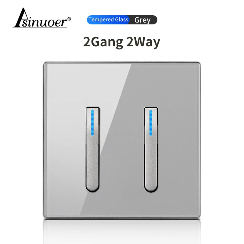 Glass Panel Wall Switch LED European 16a Socket Retro Toggle Light Switch EU UK Standard 2way Socket 1-4gang USB Home Decoration