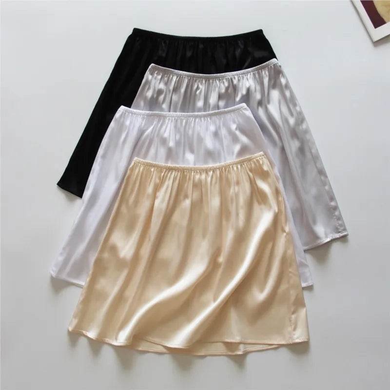 Satin Underskirt Half Slips Dress for Women Summer Thin Ice Silk High Waist Elastic Anti-Penetrating Underskirt Lining Petticoat - AIAZ