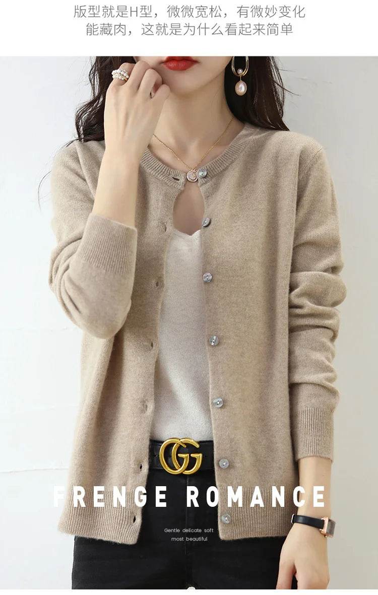 Knitted Cardigan Women's Sweater Autumn And Winter 2022 New Solid Color Coat Round Neck Short Long Sleeve Loose Korean Fashion - AIAZ