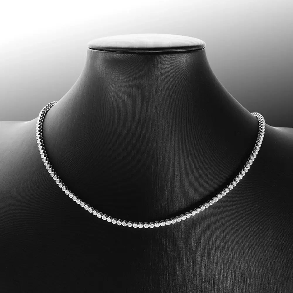 EWYA Luxury Bubble 2/3mm D Color Full Moissanite Tennis Necklace for Women S925 Silver Plated 18K Diamond Neck Chain Necklaces